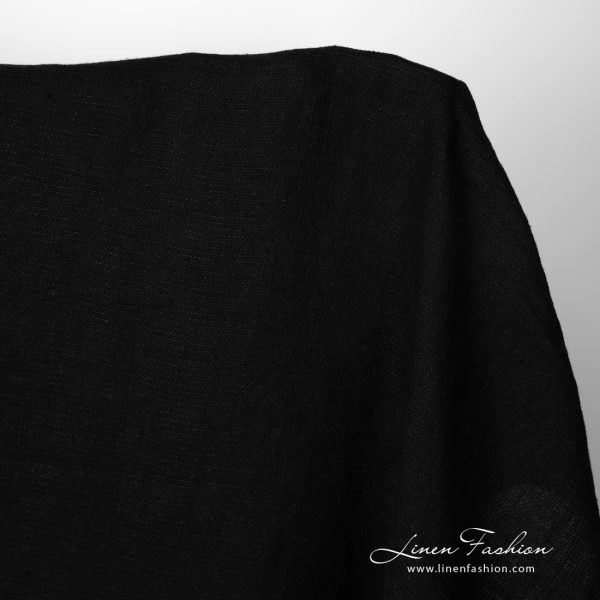 Washed linen fabric solid black waffle product photo