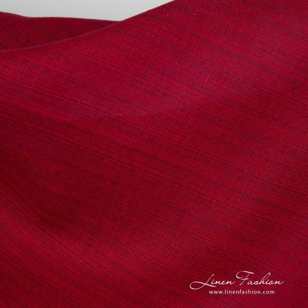 100% linen fabric in red colour, melange.