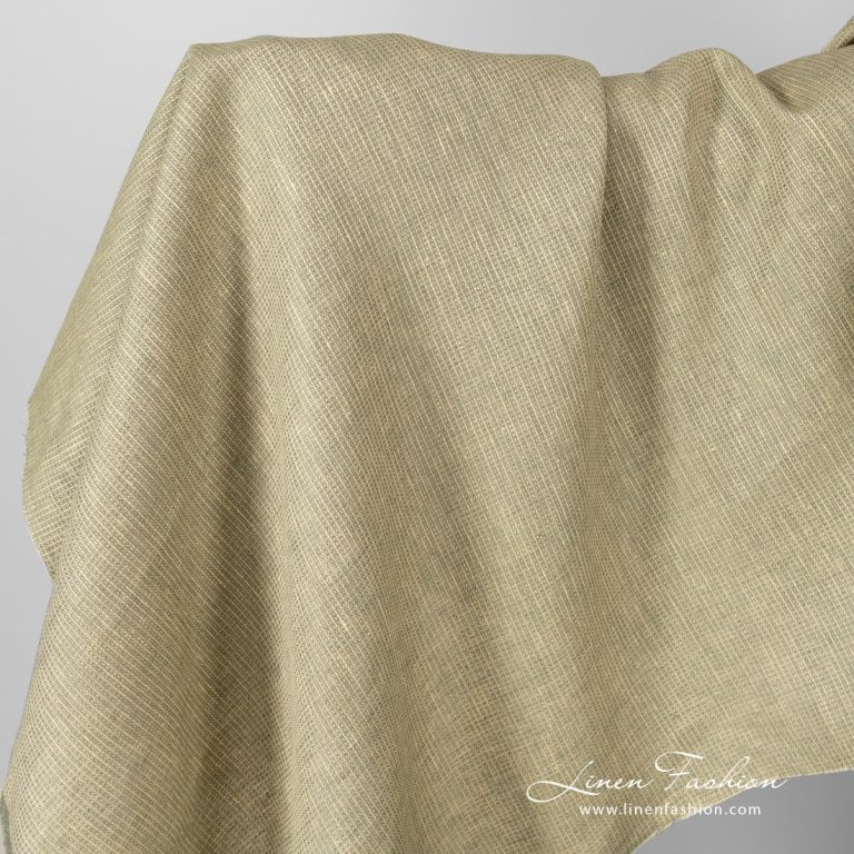 Linen fabric yellow grey melange waffle.