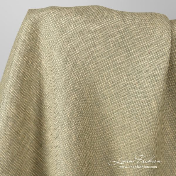 Yellow grey melange waffle linen fabric.