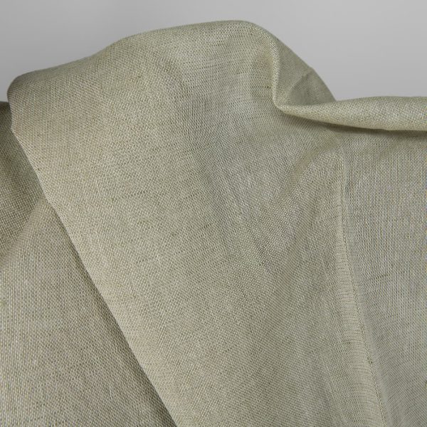 Linen cotton fabric white and olive green melange, 150cm