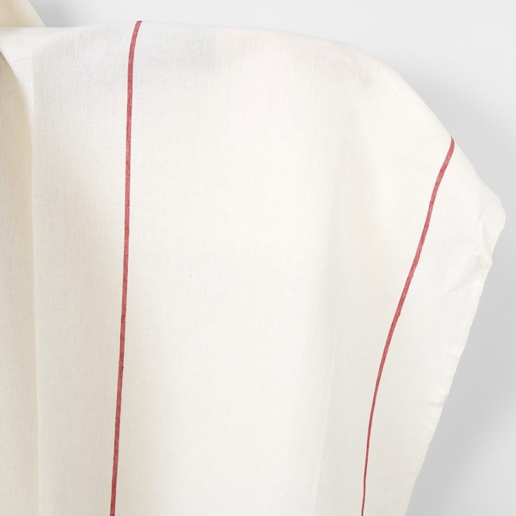 Linen fabric plain off-white with red stripes