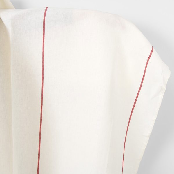 Linen fabric plain off-white with red stripes