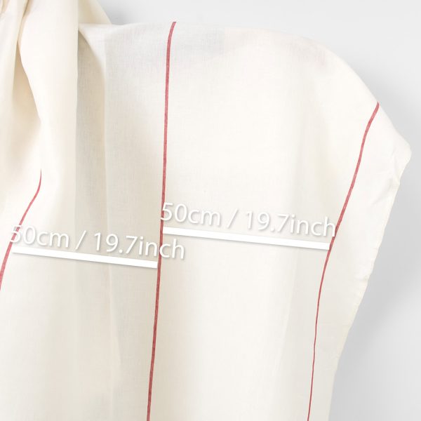 Linen fabric plain off-white with red stripes, with measurements