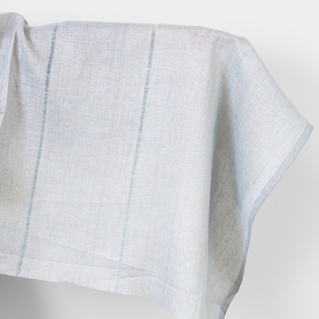 Linen fabric blue and natural with stripes