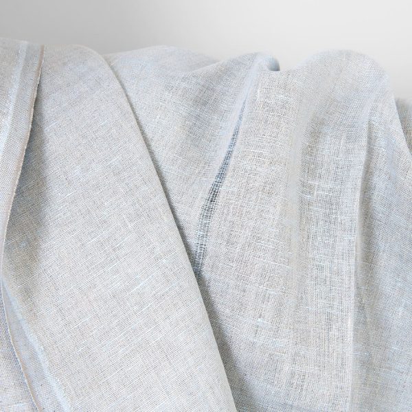 Linen fabric blue and natural with stripes, openweave
