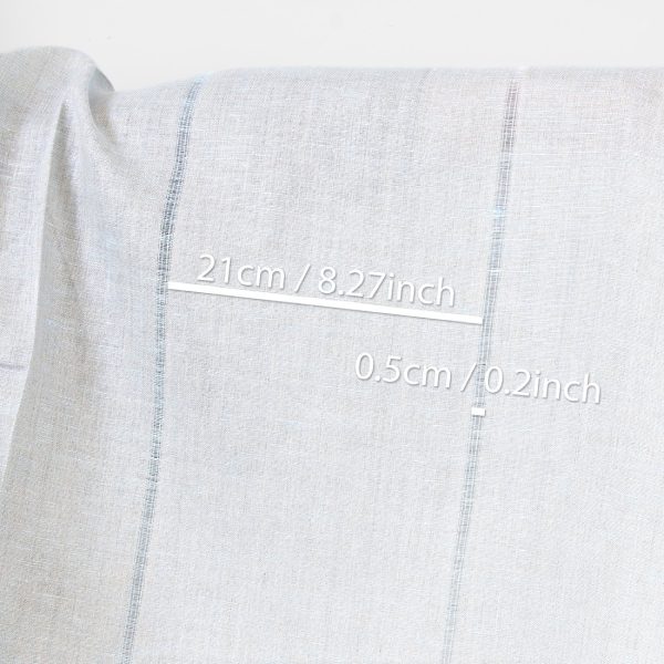 Linen fabric blue and natural with stripes, with measurements