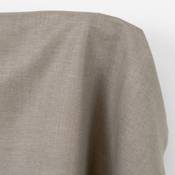 Linen cotton fabric dark beige and undyed herringbone, medium weight