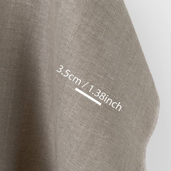 Linen cotton fabric dark beige and undyed herringbone, with measurements