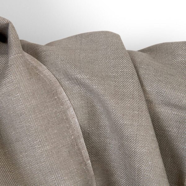 Linen cotton fabric dark beige and undyed herringbone, 150cm width