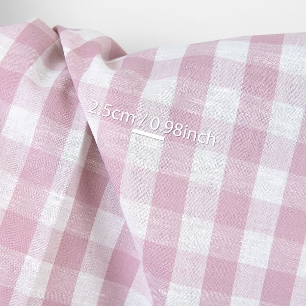 Linen cotton fabric white and pastel lilac checks, with measurements