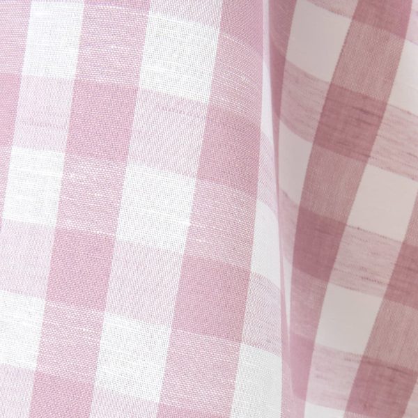 Linen cotton fabric white and pastel lilac checks, plain weave