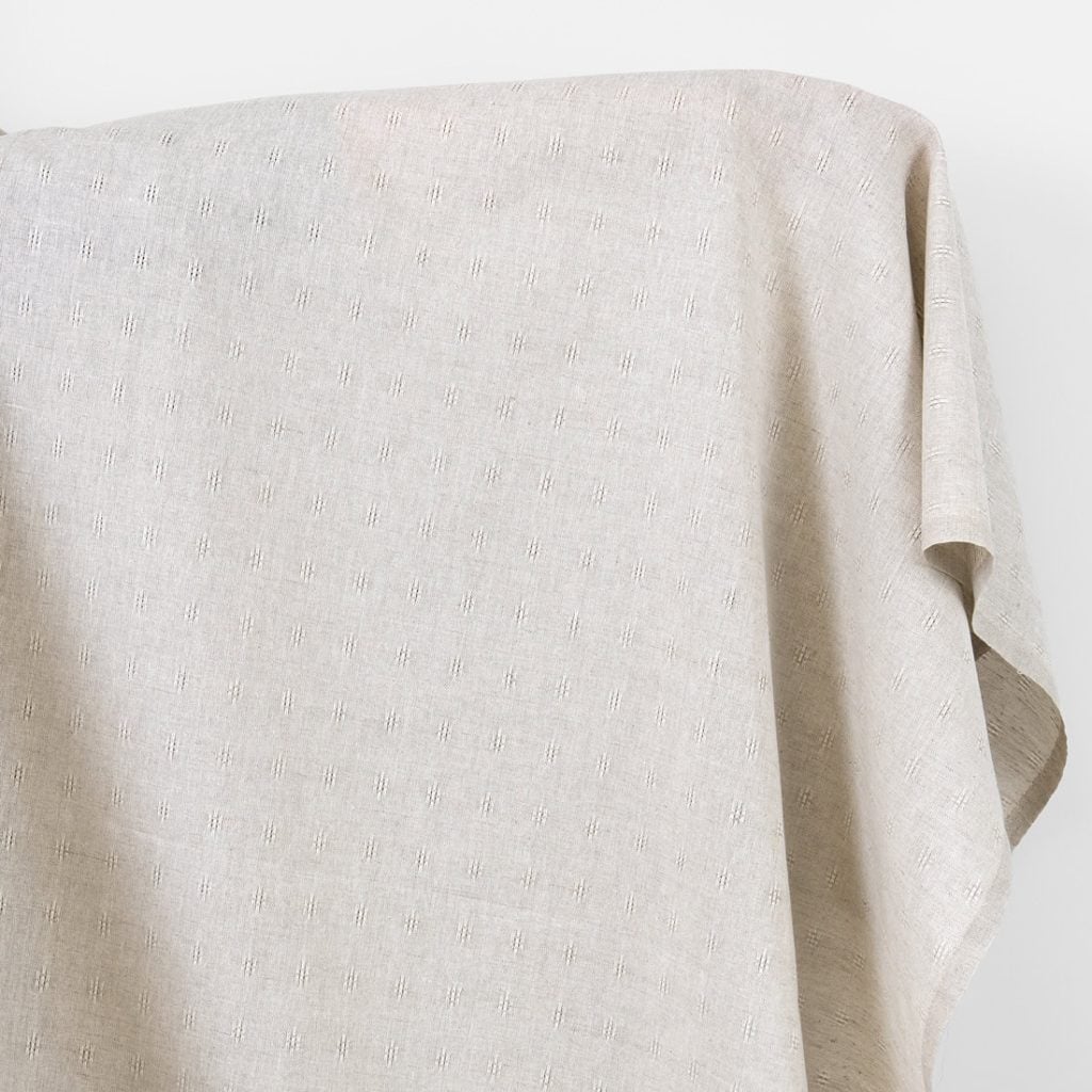 Linen cotton fabric beige with openwork pattern