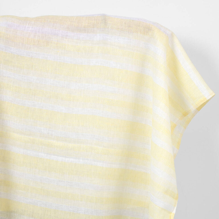 Linen fabric off-white and yellow herringbone stripes