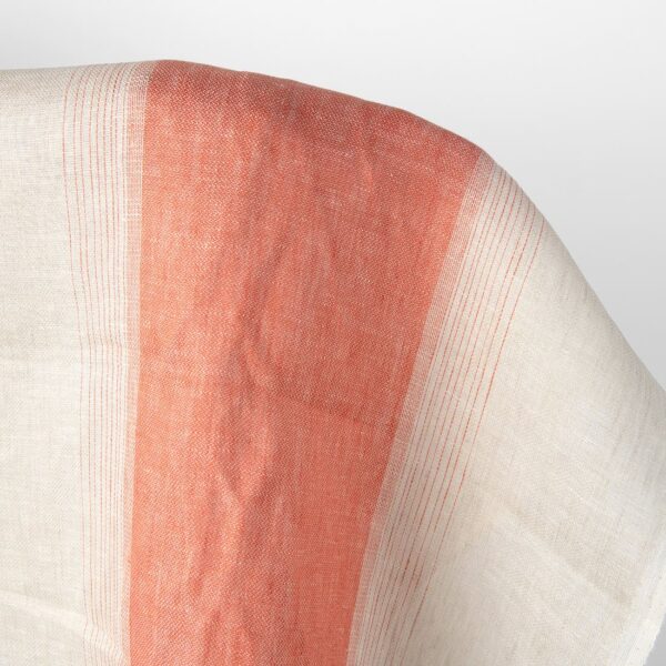 Linen fabric beige-grey with orange stripes, pure linen