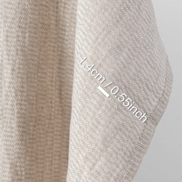 Linen fabric natural and white twill checks, washed, with measurements