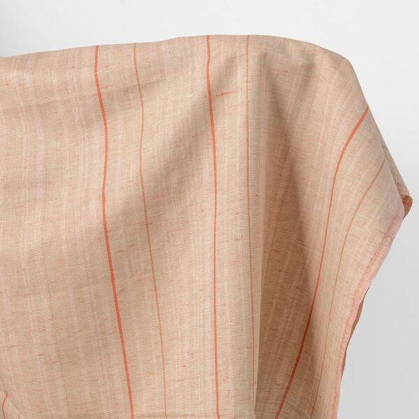 Linen cotton fabric green orange melange with stripes
