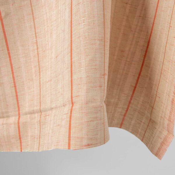 Linen cotton fabric green orange melange with stripes