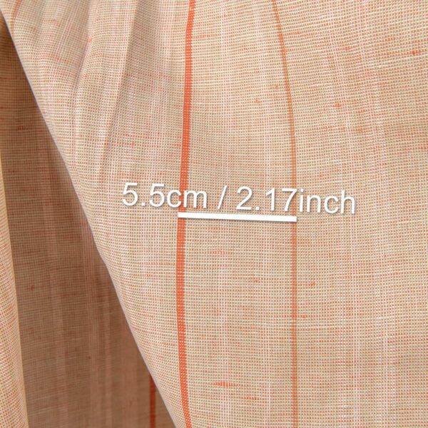 Linen cotton fabric green orange melange with stripes, with measurements