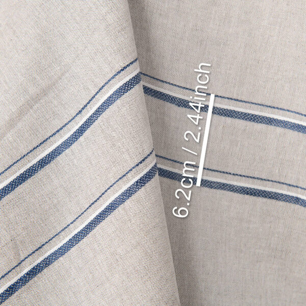 Linen cotton fabric white and natural melange with blue stripes, with measurements