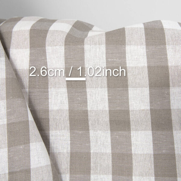 Linen cotton fabric dark beige and white checks, with measurements