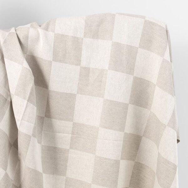 Linen cotton fabric natural and white satin checks