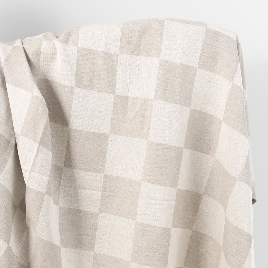 Linen cotton fabric natural and white satin checks