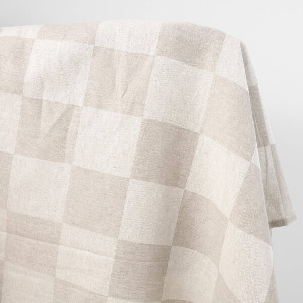 Linen cotton fabric natural and white satin checks, 180cm width