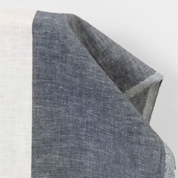 Linen cotton fabric white with black stripes, plain weave