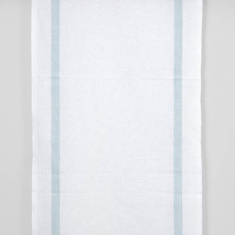 Narrow linen cotton fabric white with blue stripes