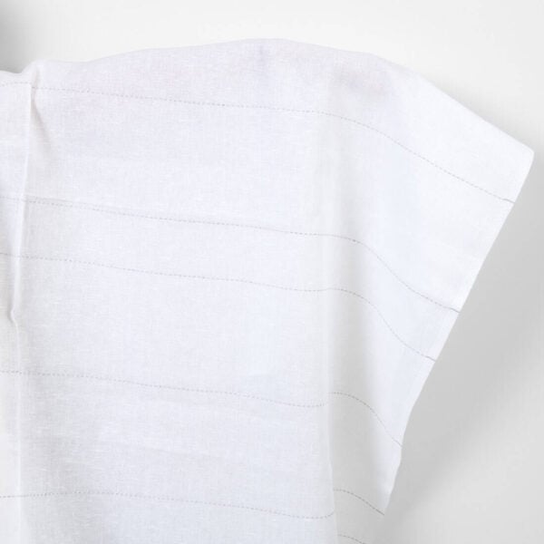 Linen fabric white with grey dashed stripes