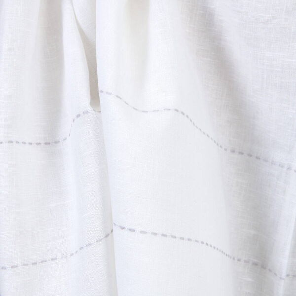 Linen fabric white with grey dashed stripes, pure linen