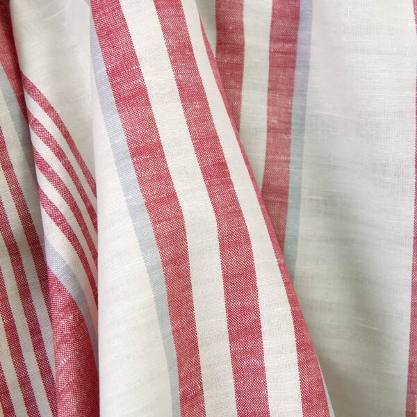 Linen cotton fabric off-white with red stripes, made in EU