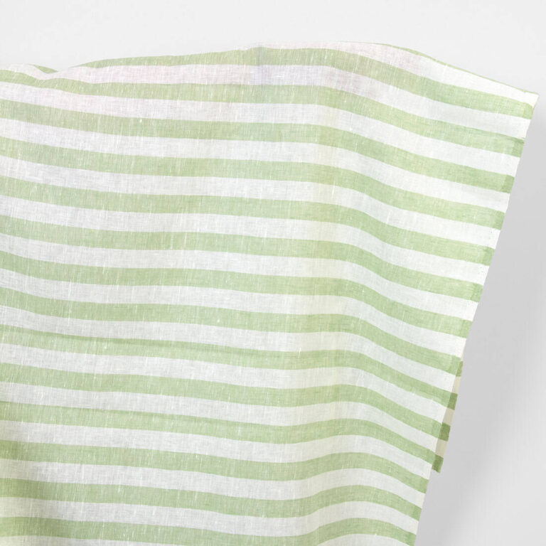 Linen fabric in green and white stripes
