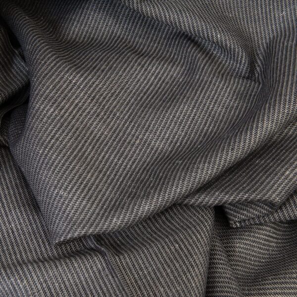 Linen cotton fabric natural and black twill stripes, unwashed