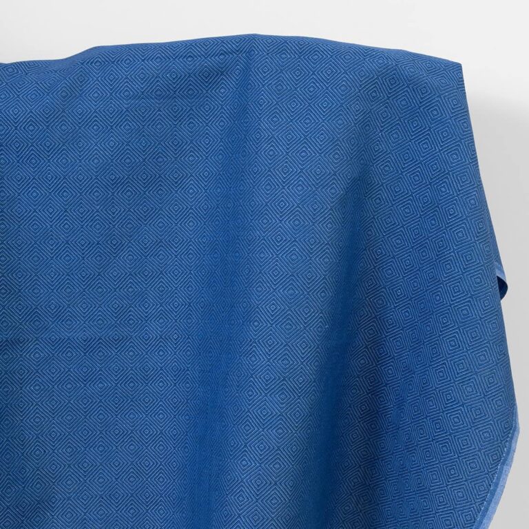 Linen cotton fabric blue diamond pattern