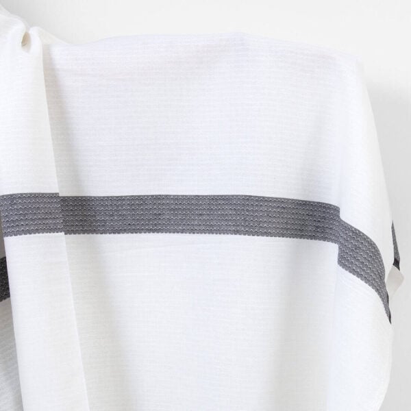 Linen cotton fabric white with black stripe