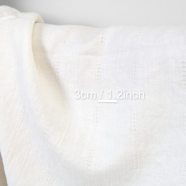 Linen cotton fabric off-white herringbone dobby, washed, with measurements