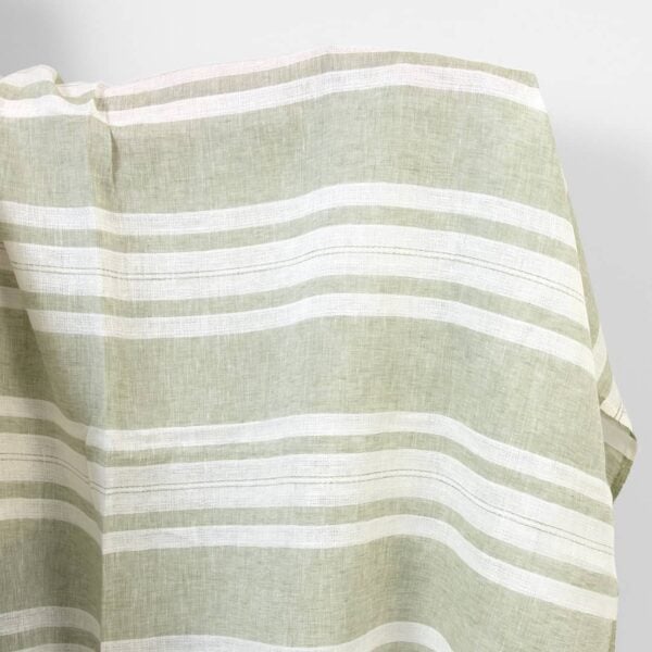 Lightweight linen fabric green and white stripes