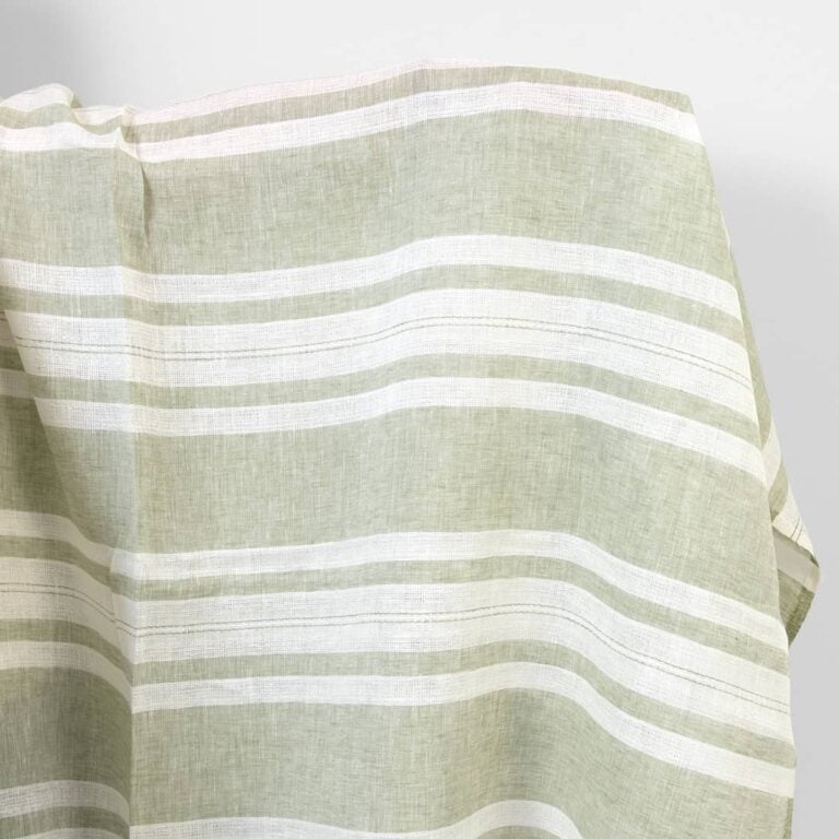 Lightweight linen fabric green and white stripes