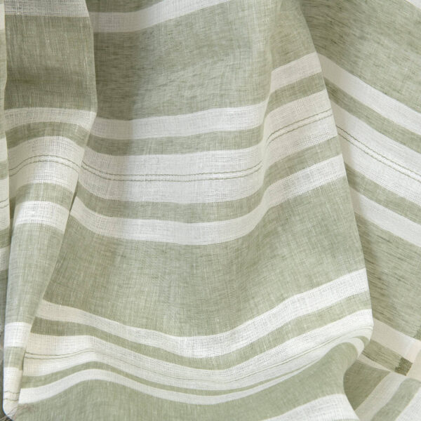 Lightweight linen fabric green and white stripes, 150cm width