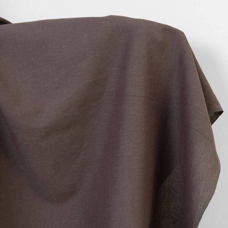 Linen cotton fabric dark brown and grey melange