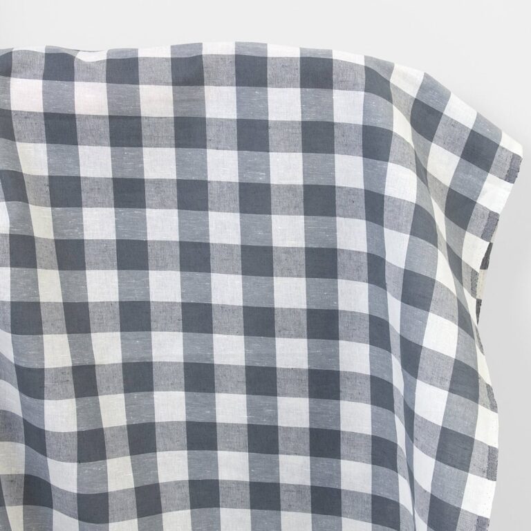 Linen cotton fabric white and grey checks