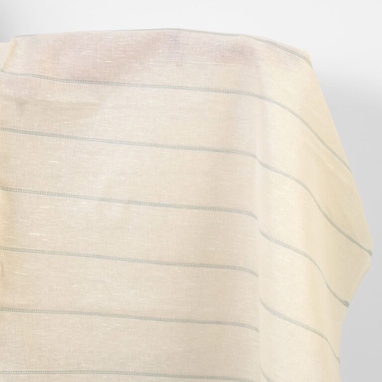 Linen cotton fabric off-white with silver lurex stripes