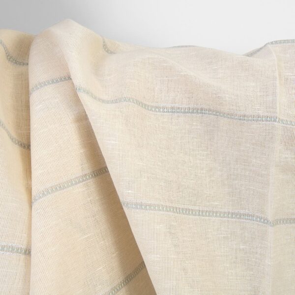 Linen cotton fabric off-white with silver lurex stripes, yellowish colour
