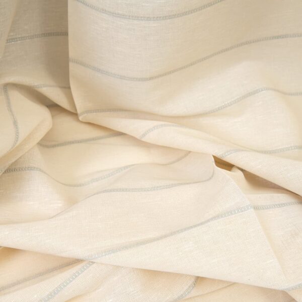Linen cotton fabric off-white with silver lurex stripes, unwashed