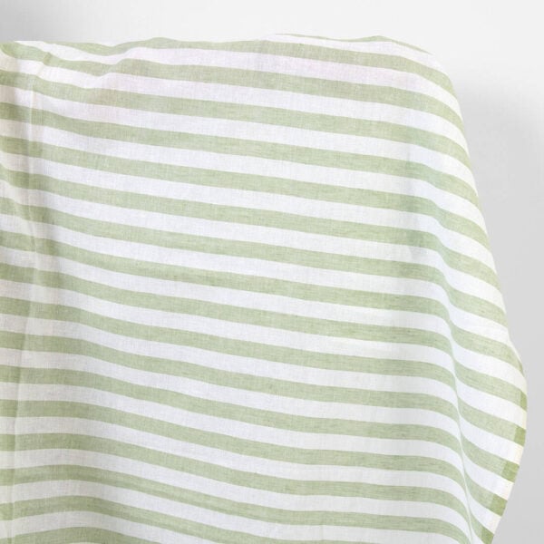 Linen cotton fabric in green and white stripes