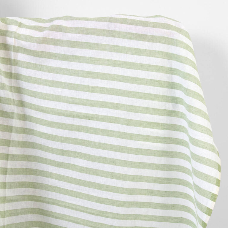 Linen cotton fabric in green and white stripes