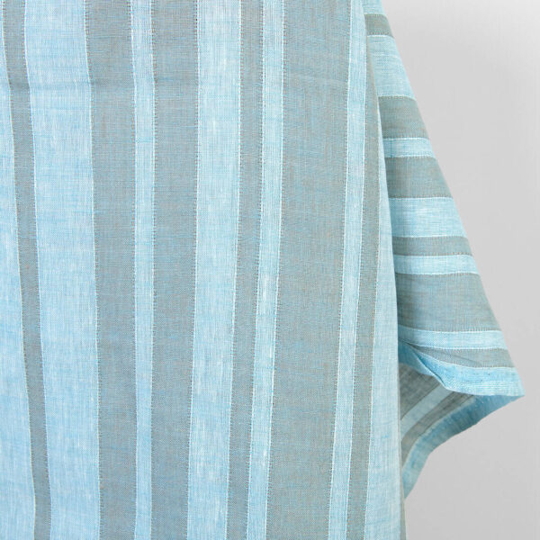 Linen fabric turquoise and natural melange stripes, for sewing DIY clothing, tablecloths, bedlinen