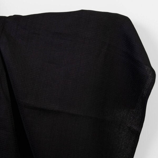 Heavy linen fabric solid black waffle